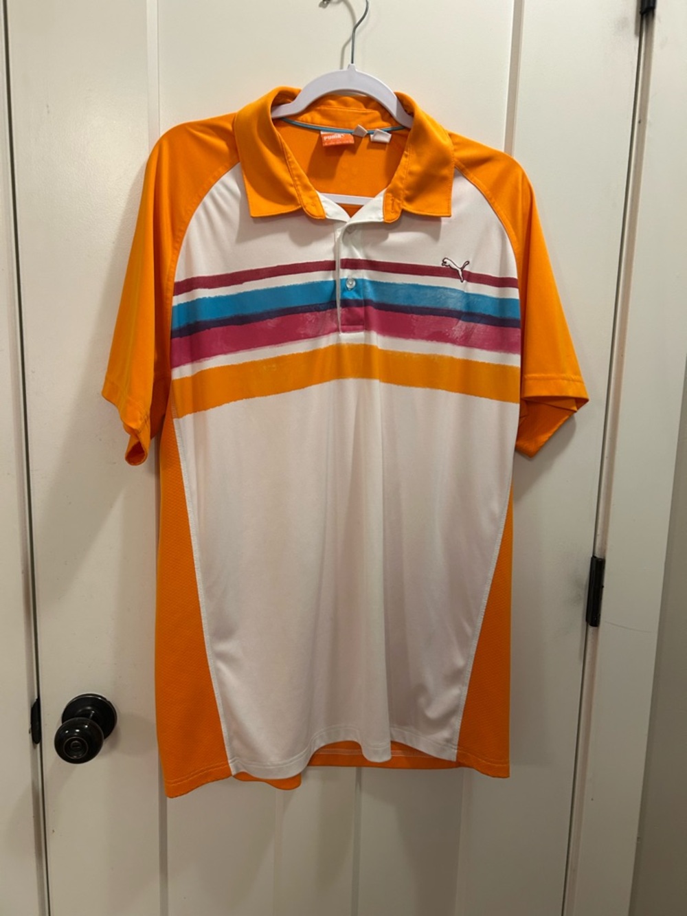 Puma Men’s Orange & White Striped Golf Polo